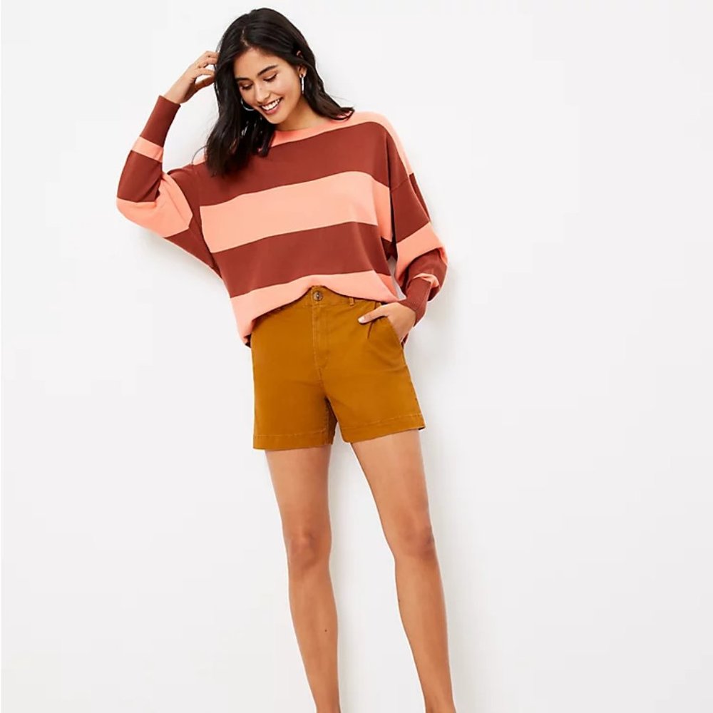 NEW Loft Size 8 Curvy Washed Twill Shorts Bronze Brown High Rise